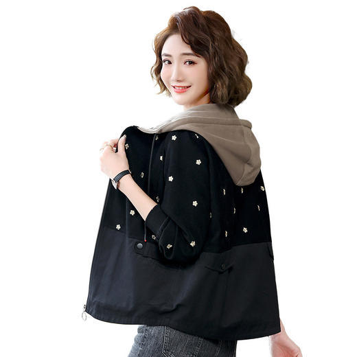 HRFS-WL12189新款时尚气质宽松连帽长袖花朵刺绣外套 商品图4