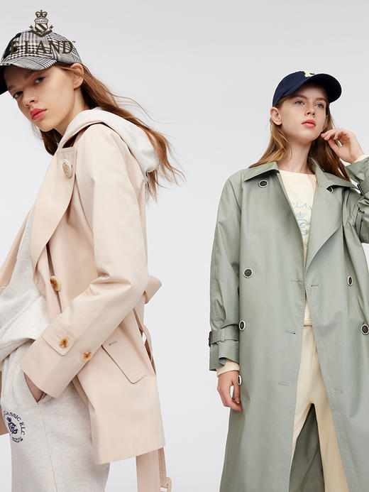 ELAND衣恋2022年春季新款气质薄荷色翻领双排扣可拆腰带风衣女EEJTC12H4B 商品图0