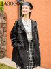 Lagogo拉谷谷2022春季新款连帽字母黑色风衣女中长款 LAFF232A50 商品缩略图1
