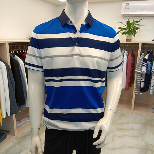 夏季薄款条纹短袖日常休闲时尚男士polo衫  AMF91067-A 商品图0