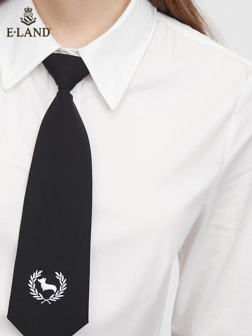 ELAND衣恋2022年春季新款洋气设计感学院风柯基领带白色衬衫女EEYWC12H2C 商品图2