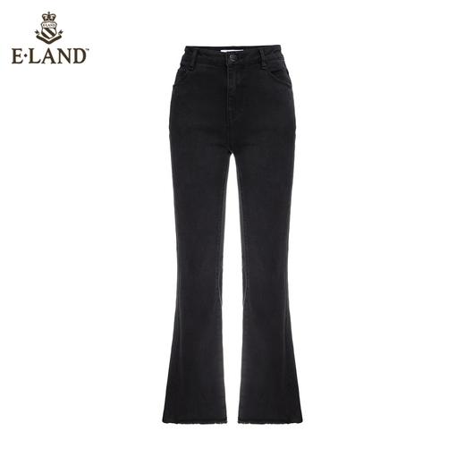 ELAND衣恋2022年春季复古港风裤脚毛边显瘦喇叭纯色牛仔裤女EETJC12H2M 商品图3