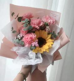 缤纷美好  1支向日葵+5支粉色康乃馨花束【BC】【AM】 商品图0