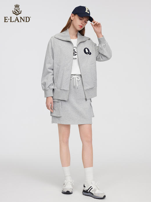 ELAND衣恋2022年春季新款运动风半开纯色“Q”休闲长袖拉链外套女EEMTC12Q2N 商品图0