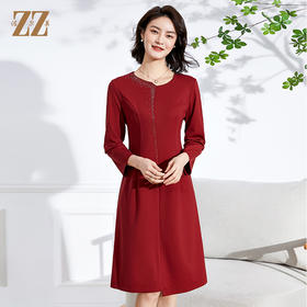 佐尔美2022春夏新款 9分袖气质收腰连衣裙中长女E11LL22