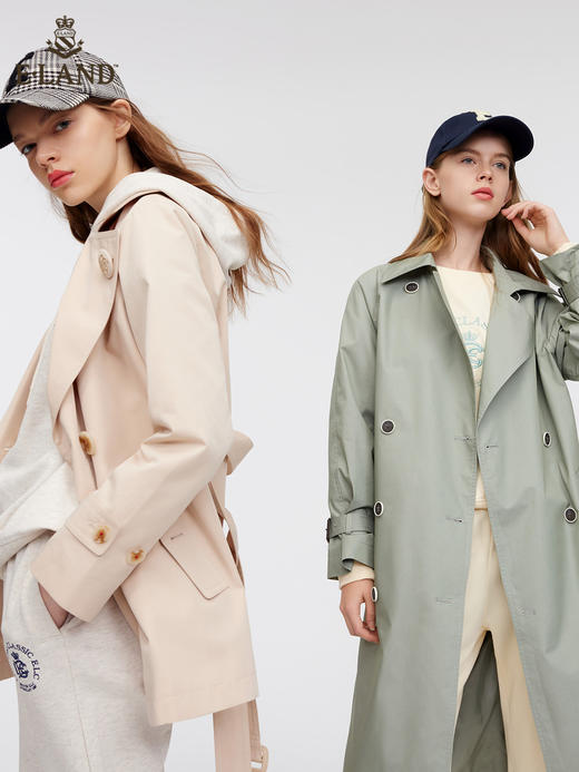 ELAND衣恋2022年春季新款简约百搭小清新双排扣腰带西装领风衣女EEJTC12H1C 商品图1