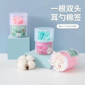 【买2盒送1盒】两用型双头棉签带耳勺棉棒 一次性化妆棉清洁棉棒2合1耳勺-优睿家居