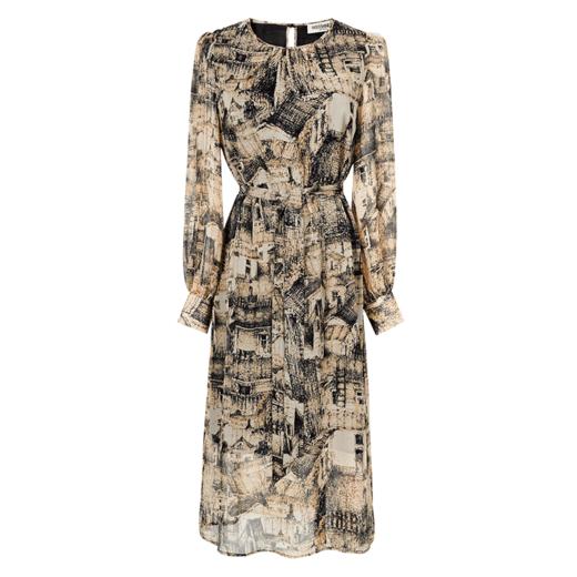 剩M 米思阳2024春季新款时尚气质印花宽松长袖系带收腰连衣裙0561 商品图4