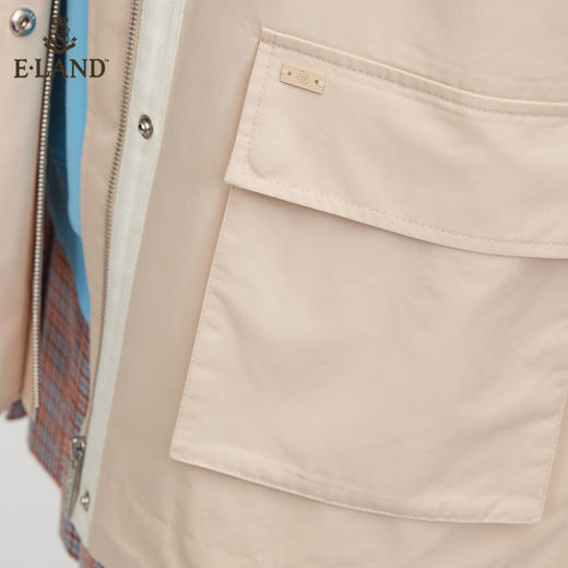 ELAND 2022春季新款韩版连帽小个子宽松短款风衣外套女EEJAC12Q1N 商品图3