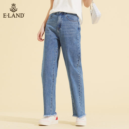 ELAND衣恋2022年春季新款小个子显瘦简约百搭磨边微喇裤牛仔裤女EETJC11H3D 商品图1