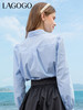 Lagogo拉谷谷2022春季新款翻领蝴蝶结泡泡袖衬衫女长袖浅蓝色上衣LACC432C21 商品缩略图3