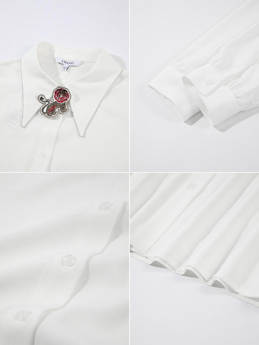 Lagogo拉谷谷2022年春季新款方领单排扣白色衬衫女LACC411C22 商品图2