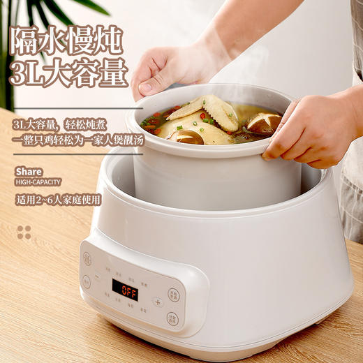 【品牌战略合作】CEOOL 3L大容量电炖锅 养生煲汤锅隔水炖锅 家用多功能预约定时陶瓷电炖盅 商品图2
