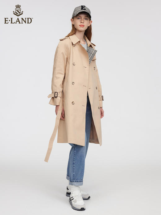 ELAND衣恋2022年春季新款时尚设计感双排扣中长款腰带风衣外套女EEJTC12H3M 商品图1