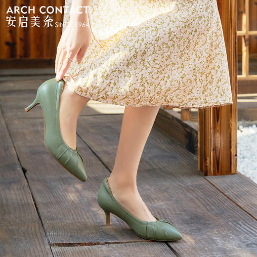 ARCHCONTACT安启美奈尖头全羊皮小高跟单鞋52714-1 商品图4