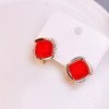 JU-FG0301新款菱形红色珍珠耳环港风方形温柔气质耳扣耳坠女欧美耳饰 商品缩略图1