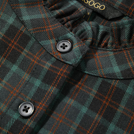 Lagogo拉谷谷2022年春季新款立领单排扣泡泡袖格子立领衬衫女文艺LACC441A14 商品图2