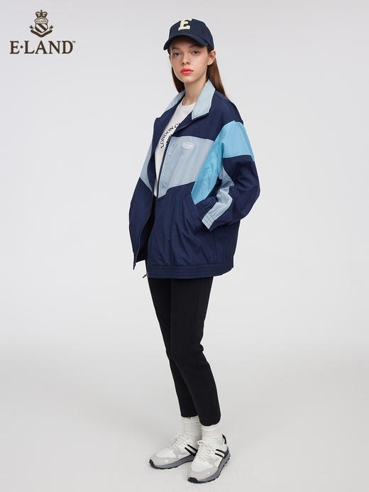 ELAND衣恋2022年春季新款休闲宽松藏青色后背印花拉链夹克外套女EEJAC12Q2N 商品图1