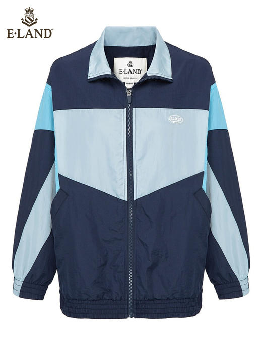 ELAND衣恋2022年春季新款休闲宽松藏青色后背印花拉链夹克外套女EEJAC12Q2N 商品图4