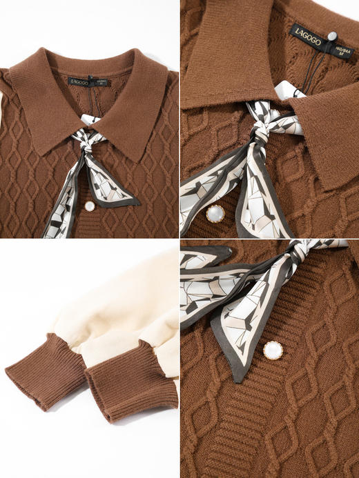 Lagogo拉谷谷2022年春季新款高腰撞色拼接复古气质连衣裙女学院风LALL751C62 商品图2