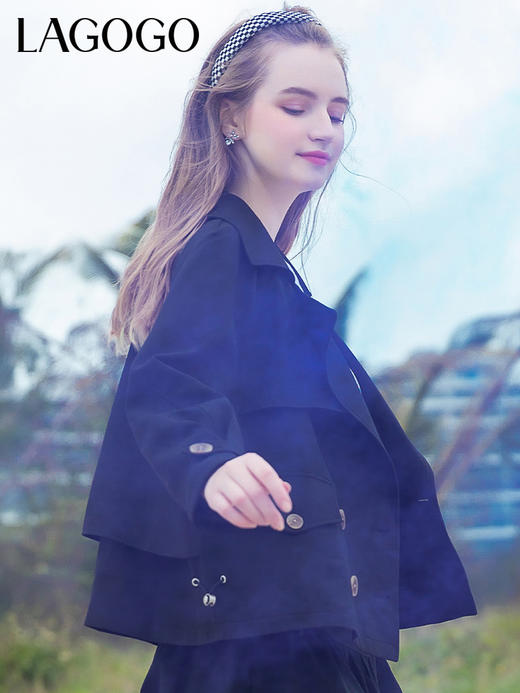 Lagogo拉谷谷2022春季新款黑色西装领气质通勤双排扣外套女高级感LAWW532A42 商品图1