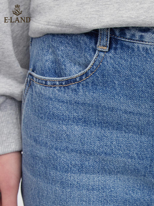 ELAND衣恋2022年春季新款小个子休闲百搭显瘦直筒纯色牛仔裤女EETJC11H4C 商品图2