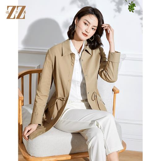 佐尔美2022春季新款气质时尚收腰百搭卡其色绿色中长风衣E13FZ41 商品图2