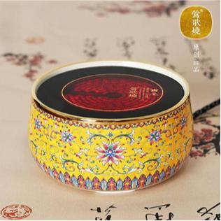 莺歌烧电陶炉家用煮茶器静音小型煮茶无风扇烧大功率茶壶茶炉珐琅彩明黄底宝相花 商品图0