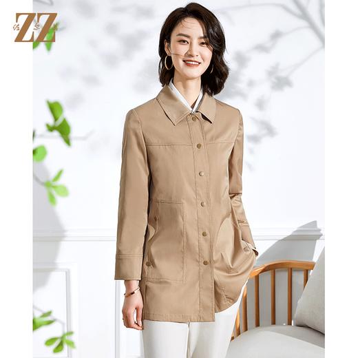 佐尔美2022春季新款气质时尚百搭卡其色红色中长风衣E13FZ38 商品图3