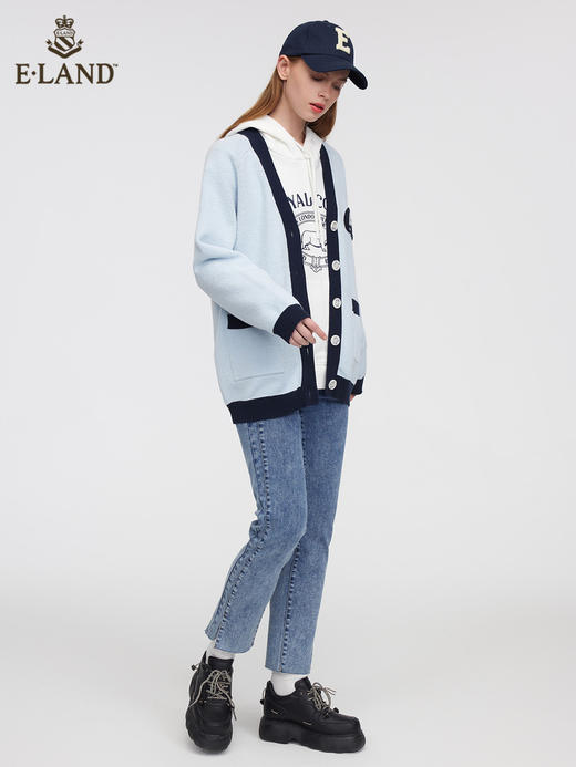 ELAND衣恋2022年春季新款设计感玫瑰花宽松针织衫开衫上衣外套女EECKC12Q5N 商品图1