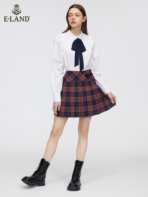 ELAND衣恋2022年春季新款法式小众设计感蝴蝶结领结白色衬衫女EEYWC11H1C 商品图1
