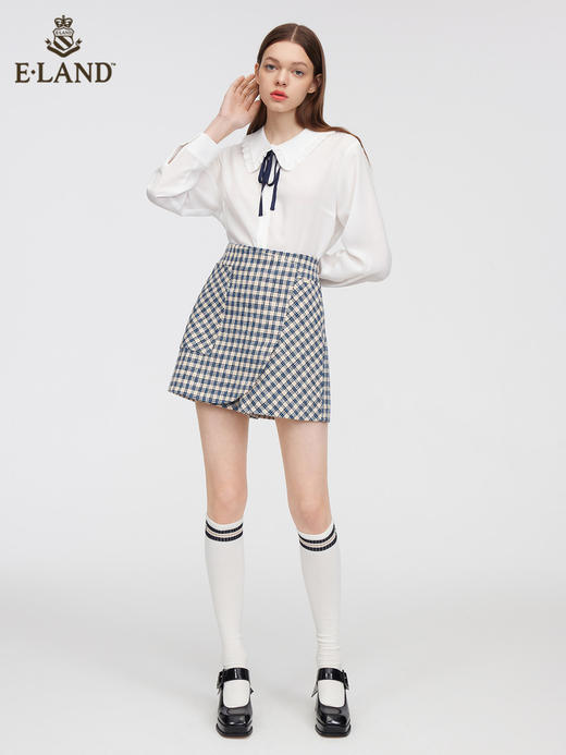 ELAND衣恋2022年春季新款洋气小众设计感系带领结通勤白色衬衫女EEBWC12H3C 商品图1