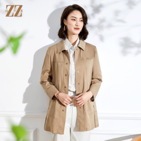佐尔美2022春季新款气质时尚百搭卡其色红色中长风衣E13FZ38