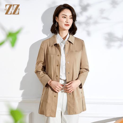 佐尔美2022春季新款气质时尚百搭卡其色红色中长风衣E13FZ38 商品图0