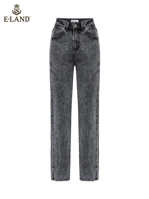 ELAND衣恋2022年春季新款简约修身裤脚设计感开衩纯色牛仔长裤女EETJC12H1M 商品图4