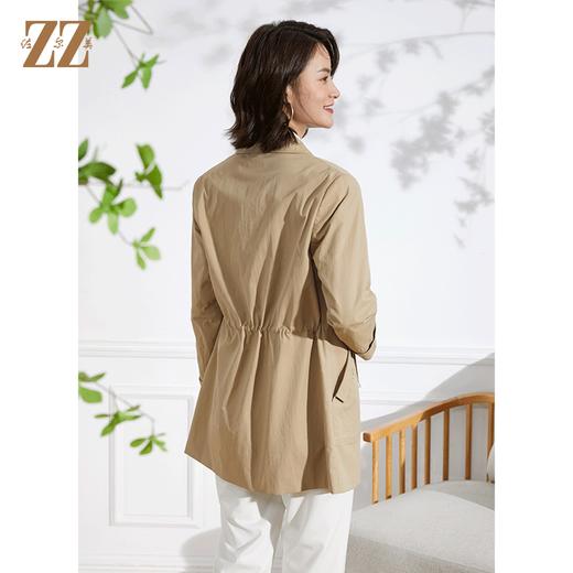 佐尔美2022春季新款气质时尚收腰百搭卡其色绿色中长风衣E13FZ41 商品图4