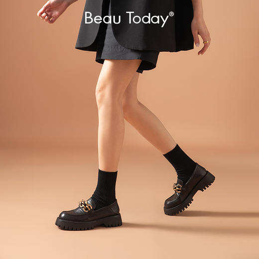 BeauToday真皮厚底乐福鞋英伦风小皮鞋项链鞋单鞋女鞋27748 商品图2