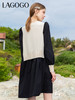 Lagogo拉谷谷2022年春季新款圆领泡泡袖拼接连衣裙女松紧腰假两件LALL452A63 商品缩略图3