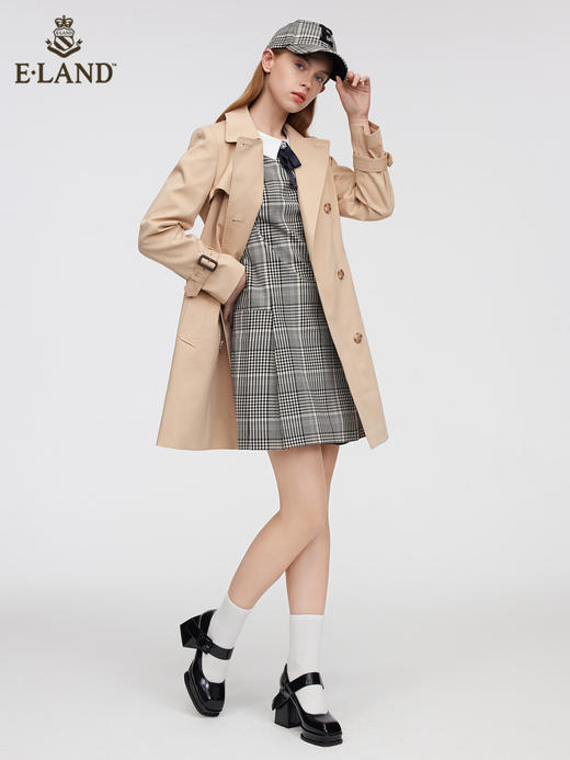 ELAND衣恋2022年春季新款简约显瘦纯色双排扣腰带中长款风衣女EEJTC12H2C 商品图0