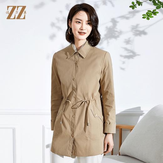 佐尔美2022春季新款气质时尚收腰百搭卡其色绿色中长风衣E13FZ41 商品图0