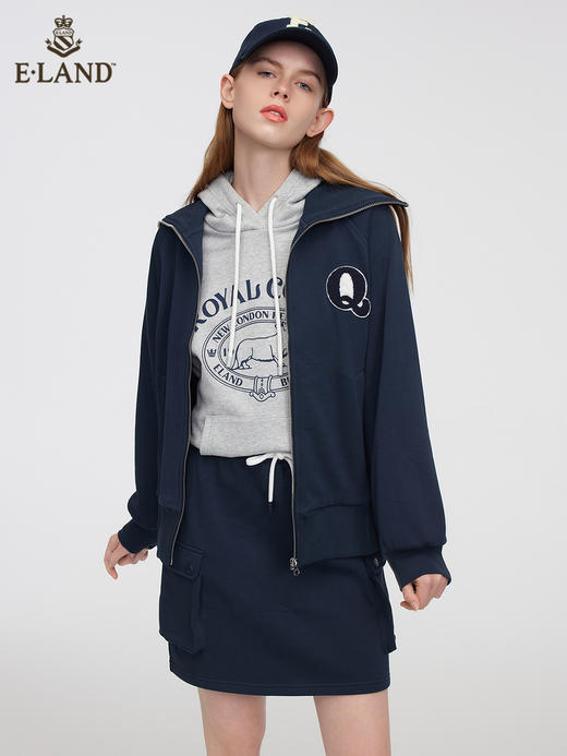 ELAND衣恋2022年春季新款运动风半开纯色“Q”休闲长袖拉链外套女EEMTC12Q2N 商品图1