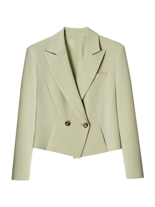 西嘉醋酸特殊分割设计 通勤简约短款小西装女高腰斜门襟褶裥及地西裤 商品图4