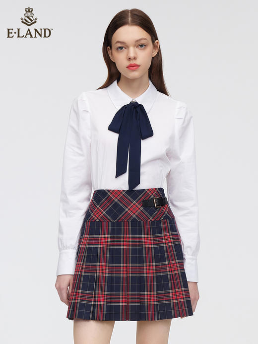 ELAND衣恋2022年春季新款法式小众设计感蝴蝶结领结白色衬衫女EEYWC11H1C 商品图0