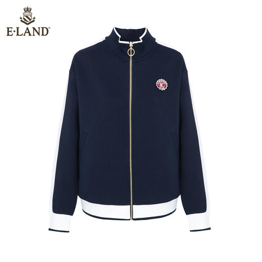 ELAND衣恋2022年春季新款甜酷藏青色撞色立领拉链运动卫衣女EEMTC12E3B 商品图3