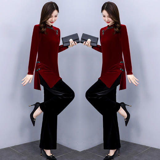 金丝绒时尚优雅潮流舒适套装圆领个性气质款 HR-HRYZ7735 商品图4