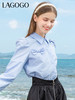 Lagogo拉谷谷2022春季新款翻领蝴蝶结泡泡袖衬衫女长袖浅蓝色上衣LACC432C21 商品缩略图1