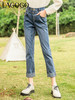Lagogo拉谷谷2022年春季新款高腰蓝色牛仔裤女长裤百搭翻边直筒裤 LANN432A93 商品缩略图0