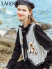 Lagogo拉谷谷2022春季新款学院风马甲黑色高腰V领连衣裙两件套女LALL832A61 商品缩略图0