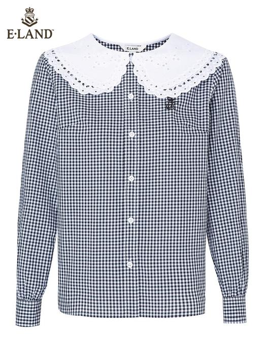 ELAND衣恋2022年春季新款小众设计感甜美花边领灰色格纹衬衫女EEBWC12H1B 商品图4