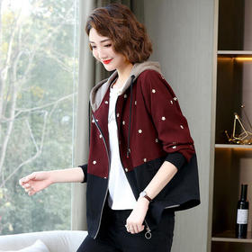 HRFS-WL12189新款时尚气质宽松连帽长袖花朵刺绣外套